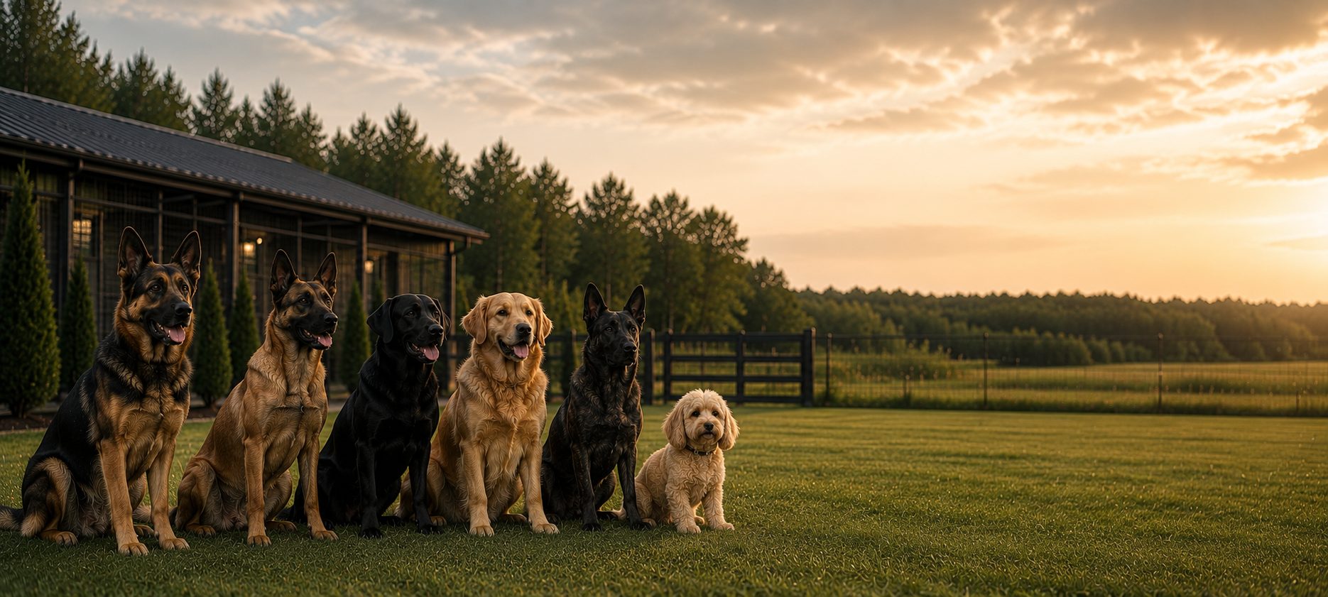 Line of ICONK9 dogs at the training facility